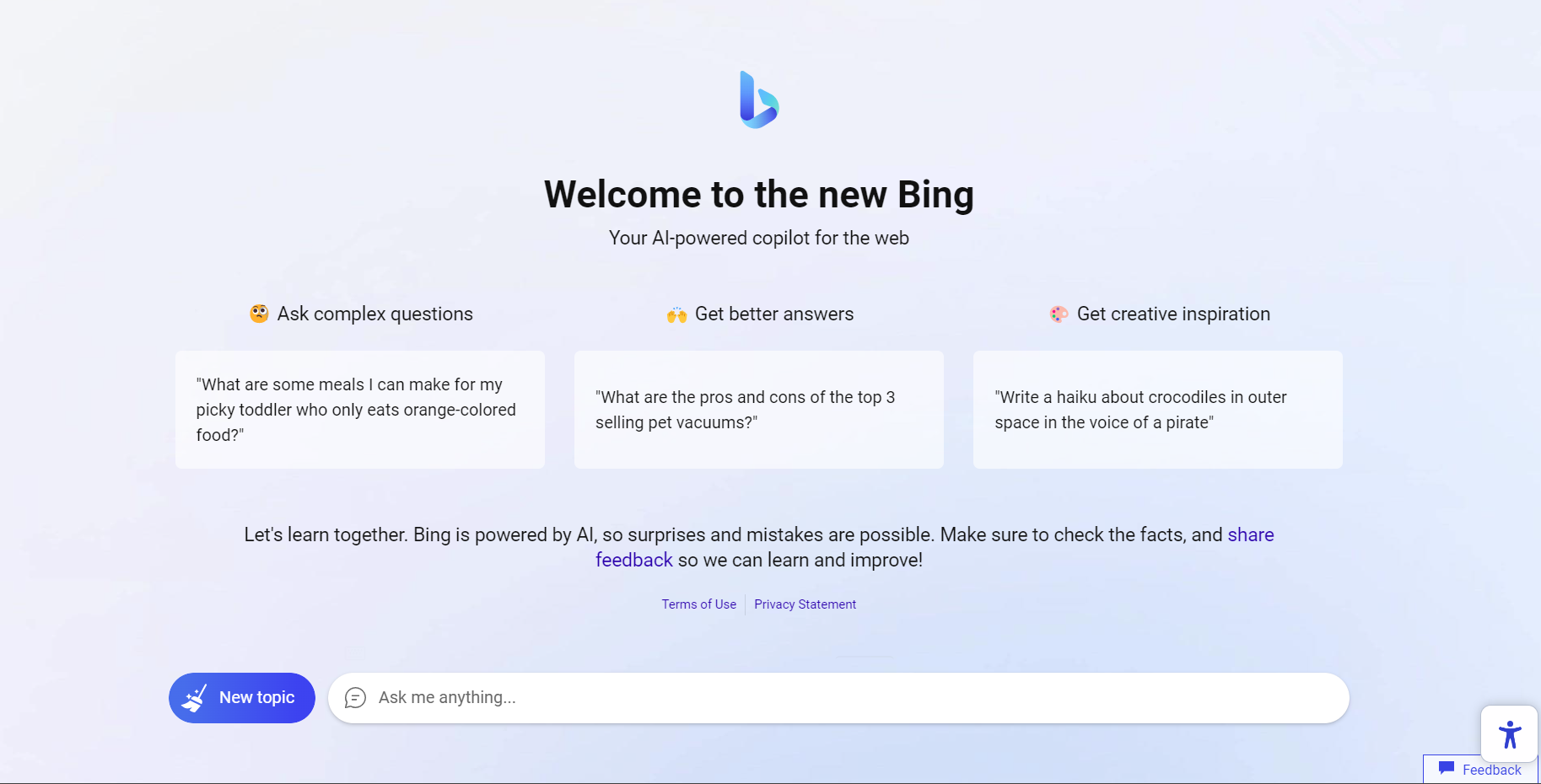 Bing Chat Main Page