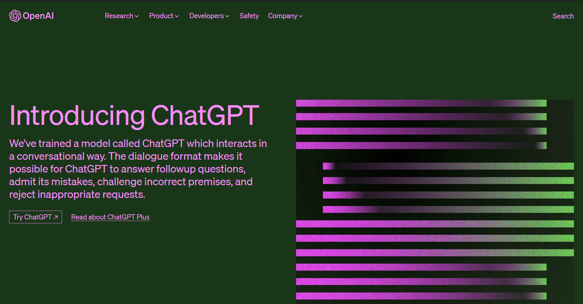 OpenAI ChatGPT Main Page